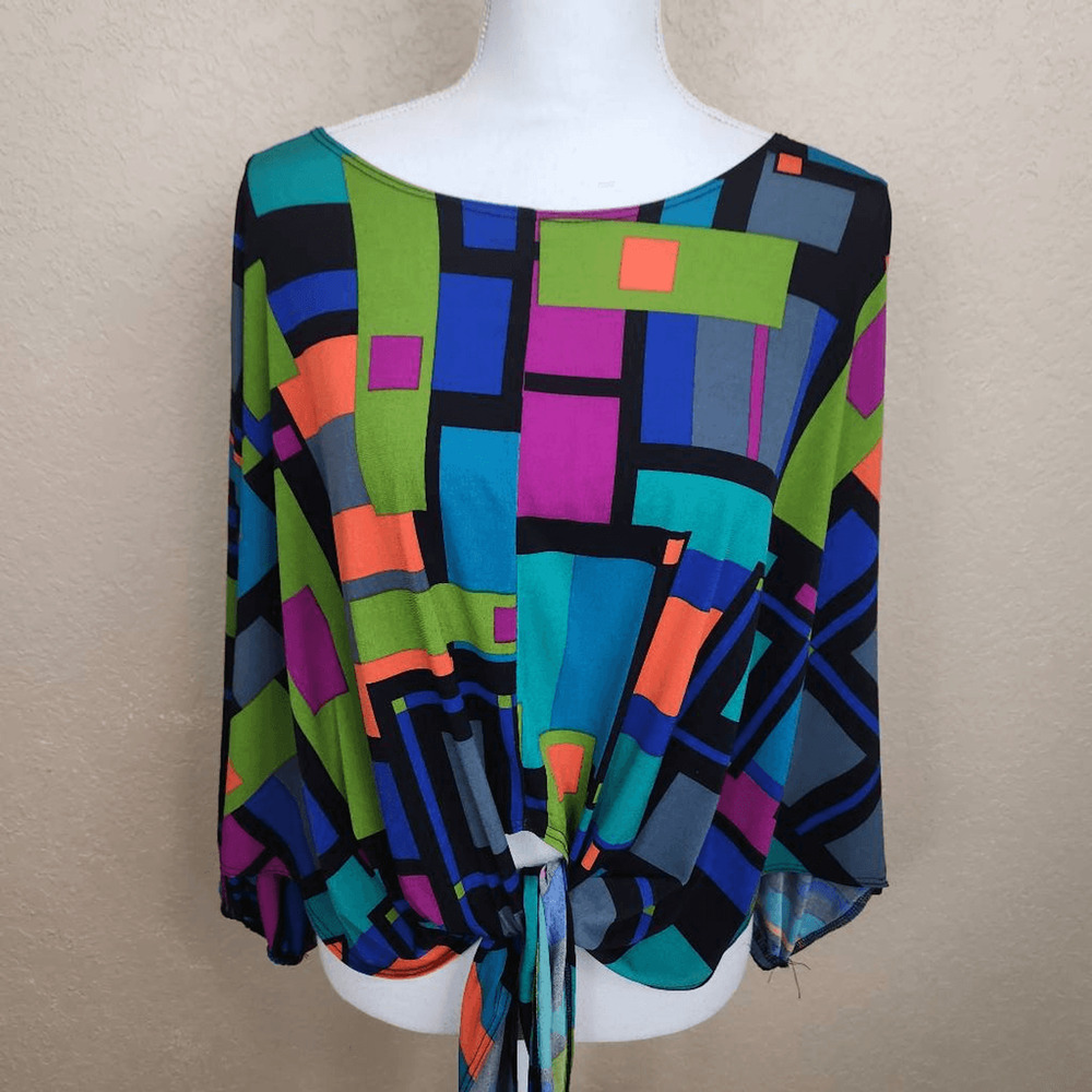 Annalee + Hope Colorblock Tie Front Top Medium (7167)